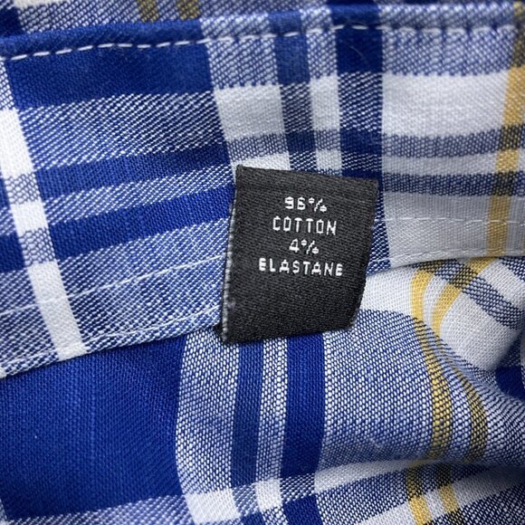 Lauren Ralph Lauren Shirt Men XLarge Blue Yellow‎ Plaid Regular Fit Soft Stretch - Picture 5 of 12